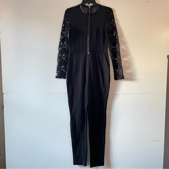 Lace faux leather  French Connection Black Sheer Jumpsuit size 6 - Picture 12 of 12